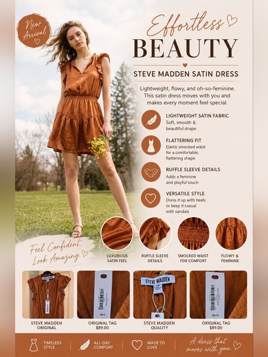 Steve Madden Dresses & Skirts - Steve Madden Copper Satin Ruffle Mini Dress